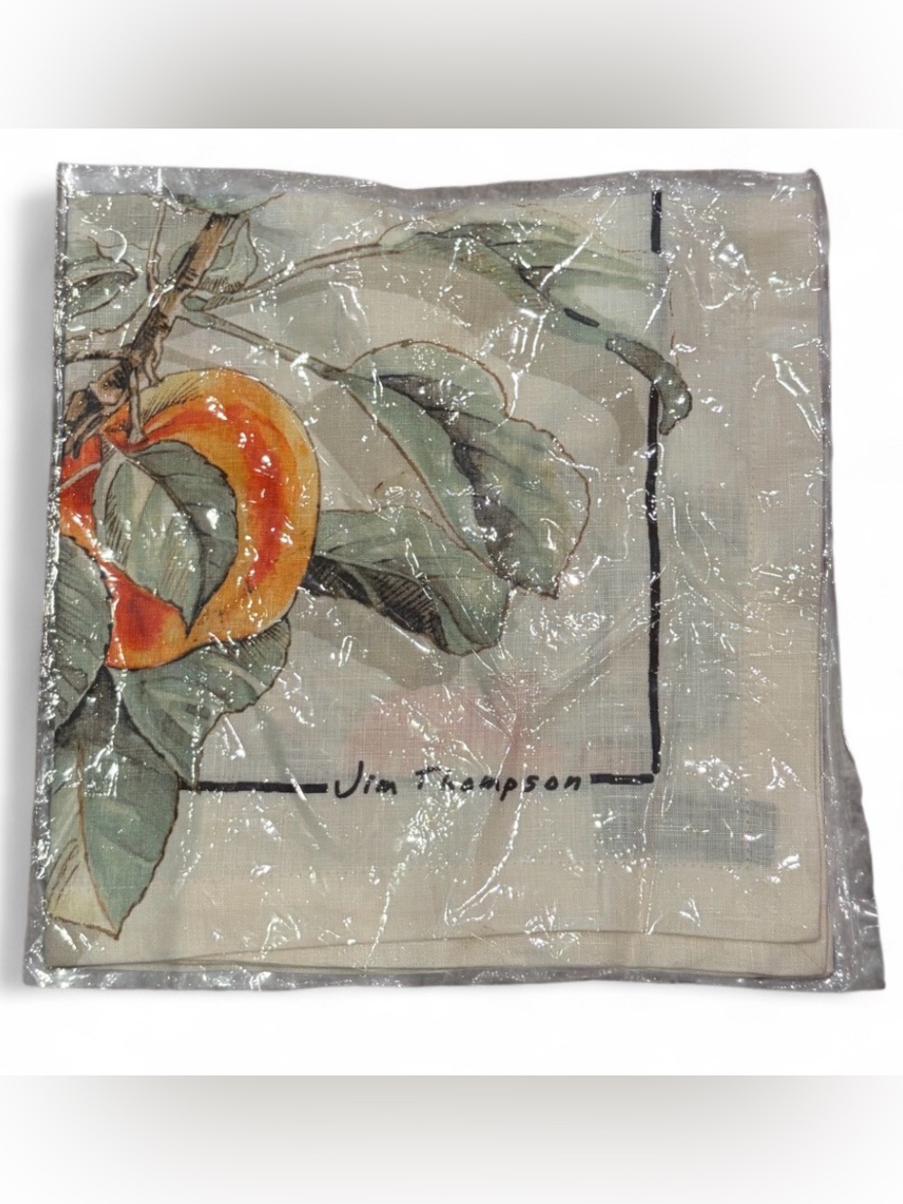 Vintage Jim Thompson Linen Apple Tree Fruit Motif Textile Tea Towel in Package